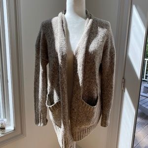 LOFT Tan Chunky Open Cardigan w/ Front Pockets